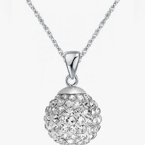Solid Silver S925 Ball White Crystal Pendant Necklace  18". NWT
